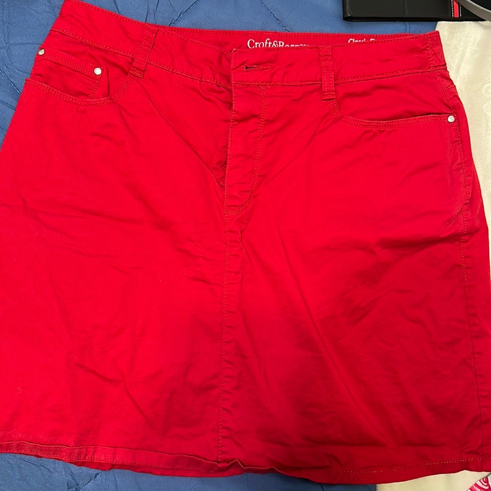 Red denim skort